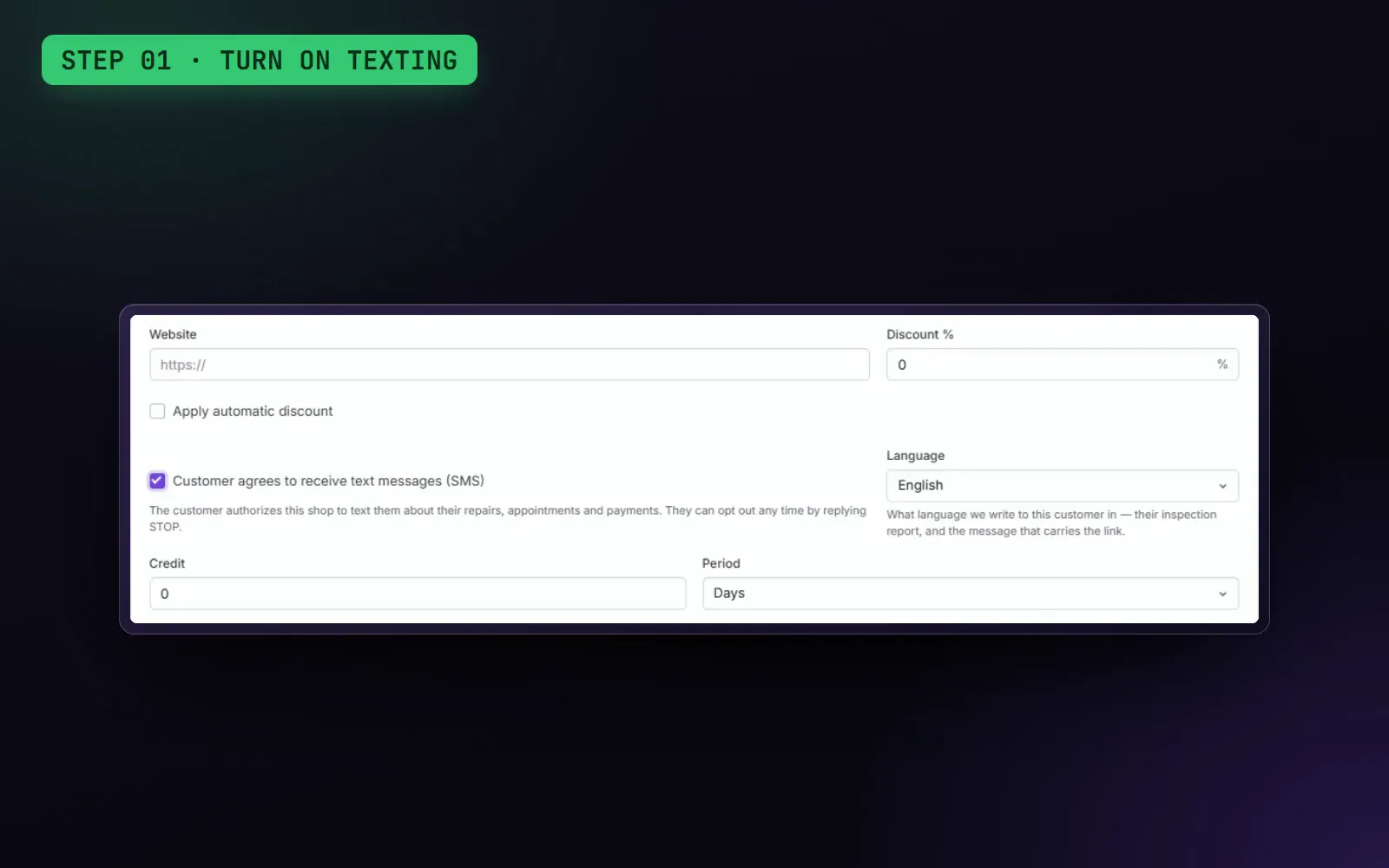 Demo: the customer agrees to receive texts, an estimate goes out with the text message box checked, and the customer gets the approval link on their phone and signs with their opt-in.