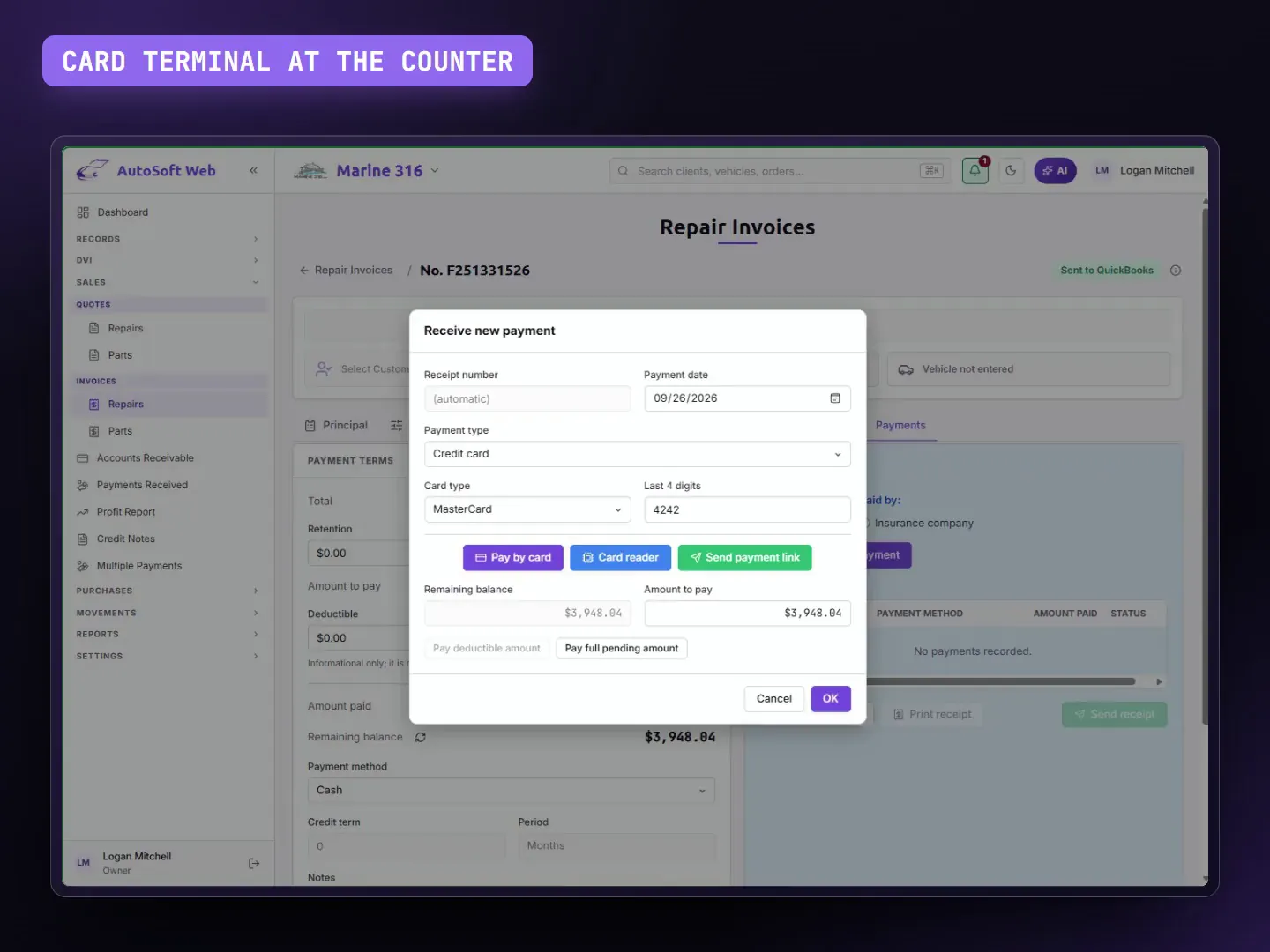 Demo: a card payment at the counter.